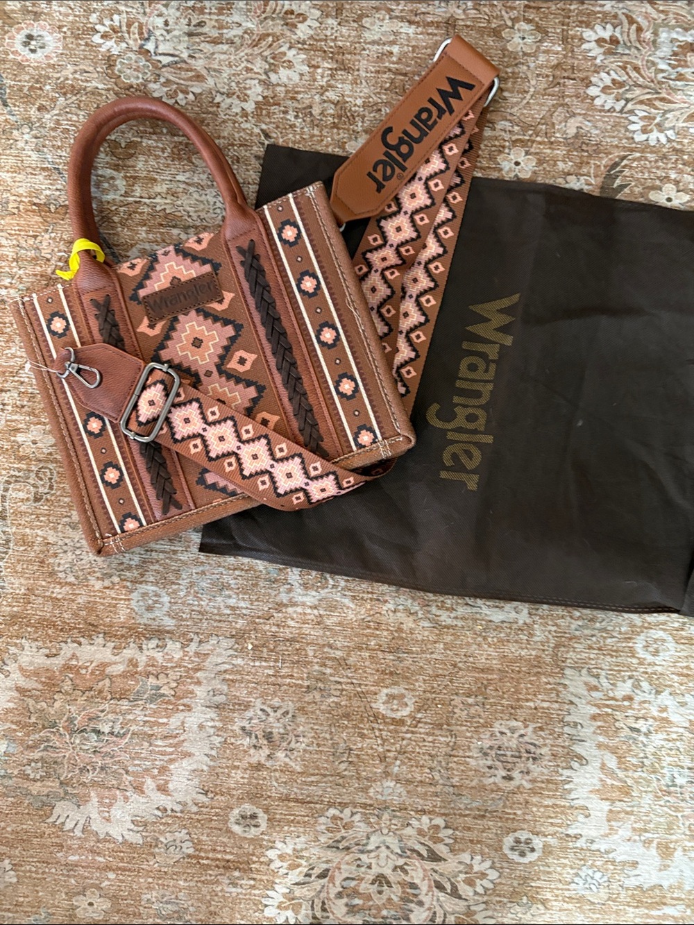 Wrangler Brown & Pink Embroidered Crossbody Bag with Detachable Strap